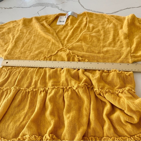 FREE PEOPLE Marykate Golden Yellow Tiered Sweater Flowy Ruffle Mini Dress - Picture 8 of 15